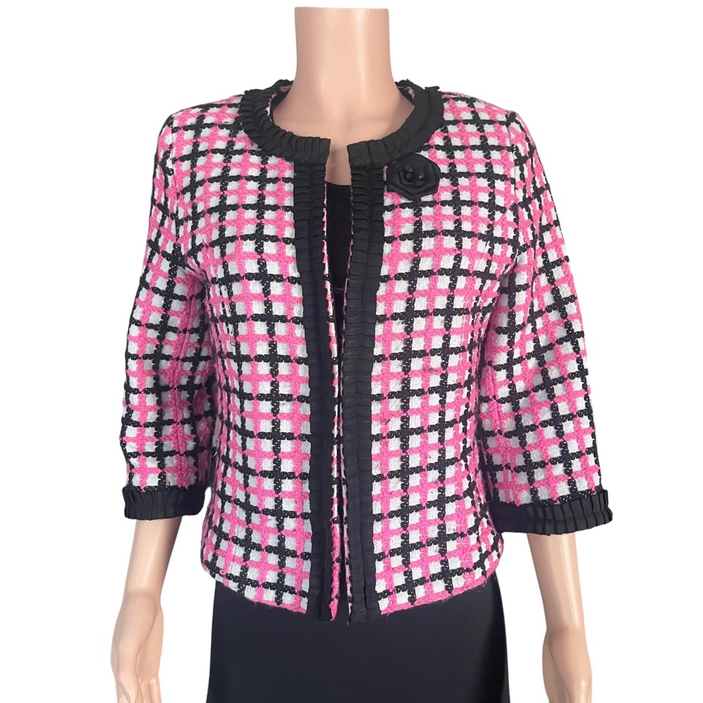 Barbiecore Pink Plaid Blazer Jacket‎ M Rosette Detail Coquette Office Preppy